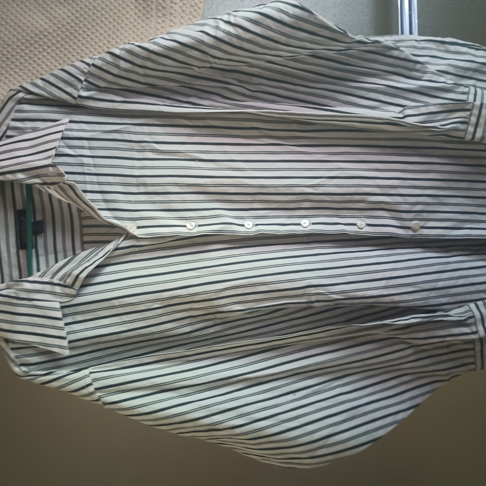 Men's Unlisted Size 2XL Striped Button-Down Shirt White with Black Pinstripe